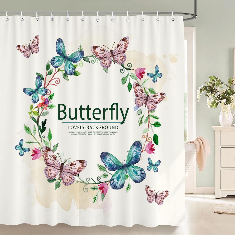 Flowers Waterproof Bathroom Curtains Green Plants Shower Curtains   3d Printing Polyeste Fabric Decoration Home Bath Screen
