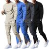 2Pcs/Set O-neck Long Sleeve Mid-rise Elastic Waistband Pockets Men Outfit Spring Autumn Solid