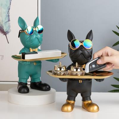 French Bulldog Gifts Key Holder Candy Dish Tray Home Decor Resin Butler Statue Key Bowl Entryway Table Frenchie Dog Sculpture