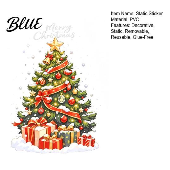 Reusable Static Stickers Christmas Tree Window Cling Xmas with Colorful Balls and No Glue Gift Boxes Holiday PVC Decals for Glass Doors Showcases