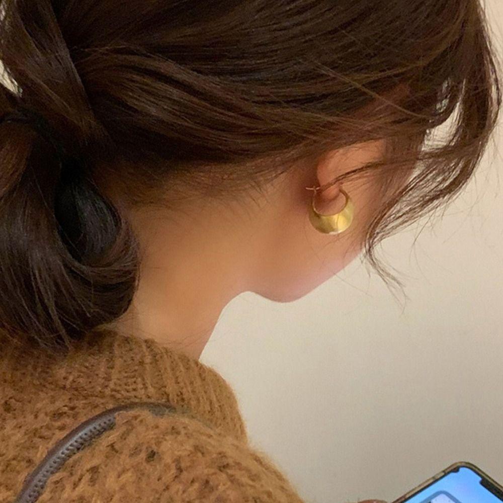 Shaped Brushed Metal Trendy Stud Earrings Women Frosted Earrings Ear Buckles Korean Style Earrings