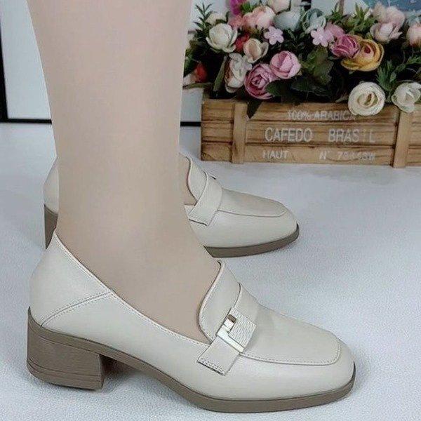 Single Shoes Spring New Small Leather Shoes British Style Medium Heel Soft Sole Soft Leather High Heel