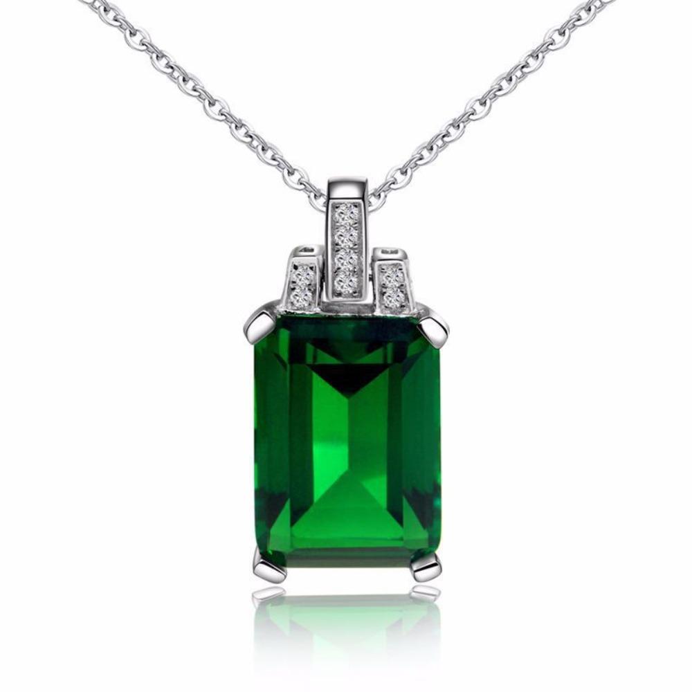 925 Silver Plated 18K Gold Necklace with Emerald Pendant Colorful Gemstone Tourmaline Jewelry for Women