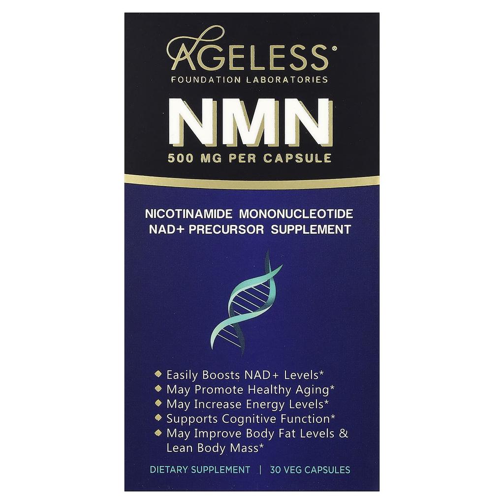 Ageless Foundation Laboratories, NMN, 500 mg, 30 Veggie Capsules