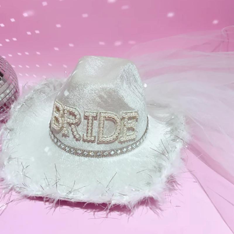Bride Cowboy Hats Bridesmaids Cowgirl Hat Bachelorettes Party Hat Photo Headpiece