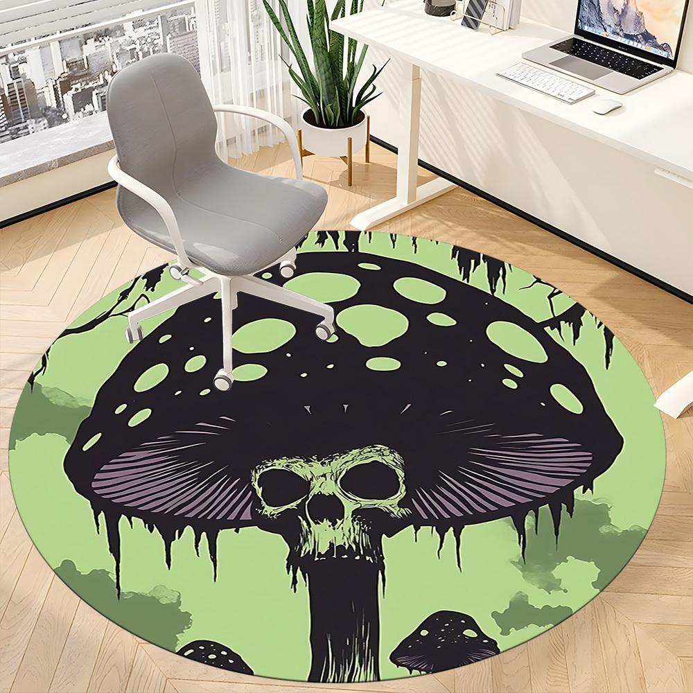 1pc Mushroom Skull Office Round Area Rug, Under Office Chairs Bedroom Living Room Home Decor, Room Deco, Available in Various Sizes