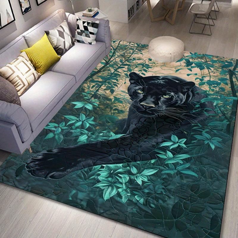 Luxurious Floor mat Crystal Velvet 3D Panther Forest Print Area Mat - Non-Slip, Machine Washable, Elegant Jungle Design for