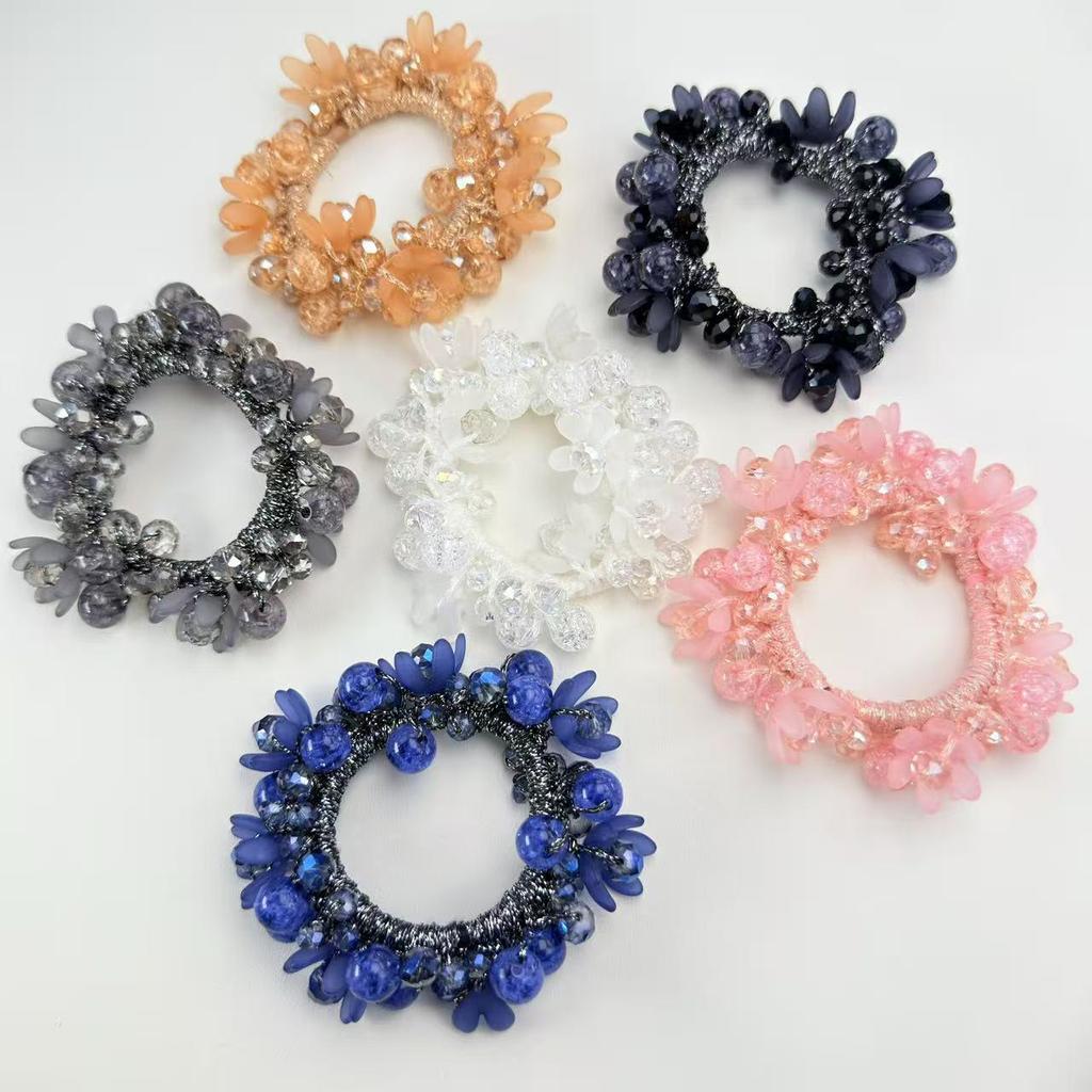 Retro Kwiatowy Kryształowy Gumka do Włosów - Wysoka Elastyczność, Prosty i Elegancki Dodatek do Włosów