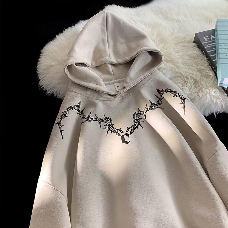 Unisex Heavyweight Fleece Hoodie With Letter Print Soft Suede-like Fabric Oversized Fit Winter Streetwear