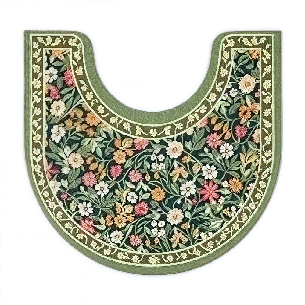 Floral Pattern Toilet U-shaped Mat Absorbent Bath Mat Practical Bathroom Floor Rug Household