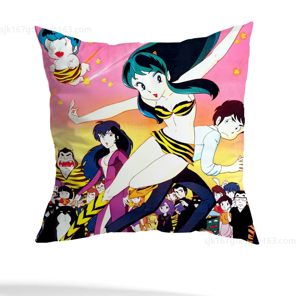 Urusei Yatsura Anime Kissenbezug Milbenabweisender Kissenbezug Verdeckter Reißverschluss Seidig kurzer Plüsch Sofakissenbezug