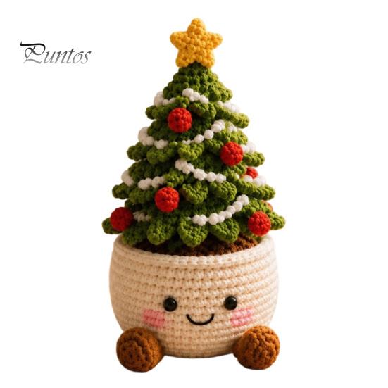 Holiday Gift Ideas for Family Simulated Crochet Christmas Potted Decor, Knitted Mini Artificial Tree Flower Handmade Crocheted Yarn Flowers Ornament,