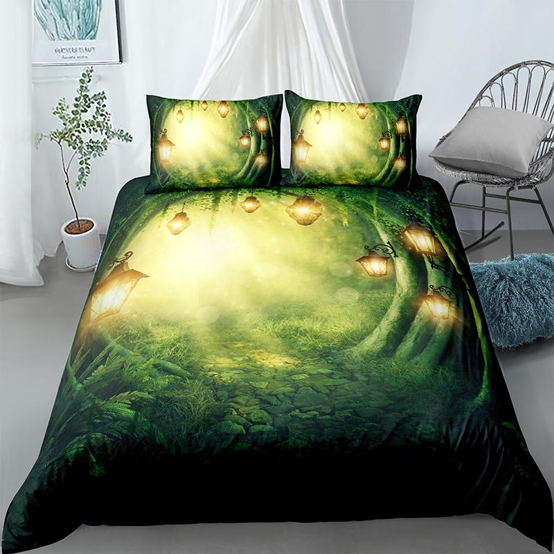 3D Landscape Bedding Set Printed Scenic Tree Sun Duvet Cover Pillowcases for Home Bedroom Twin Queen King Size