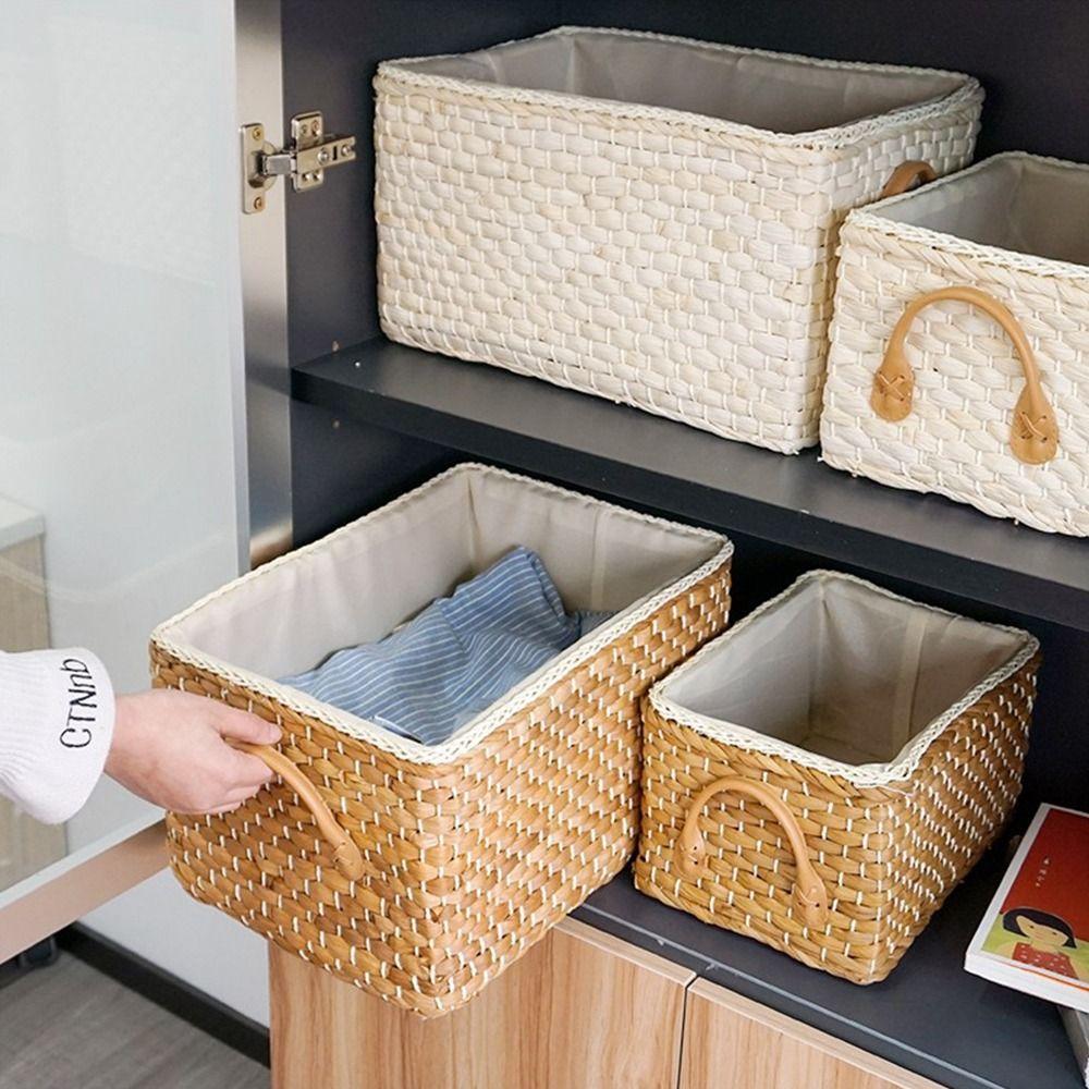 1Pcs Rattan Woven Wicker Basket Kitchen Organizer Seagrass Bins New Storage Basket