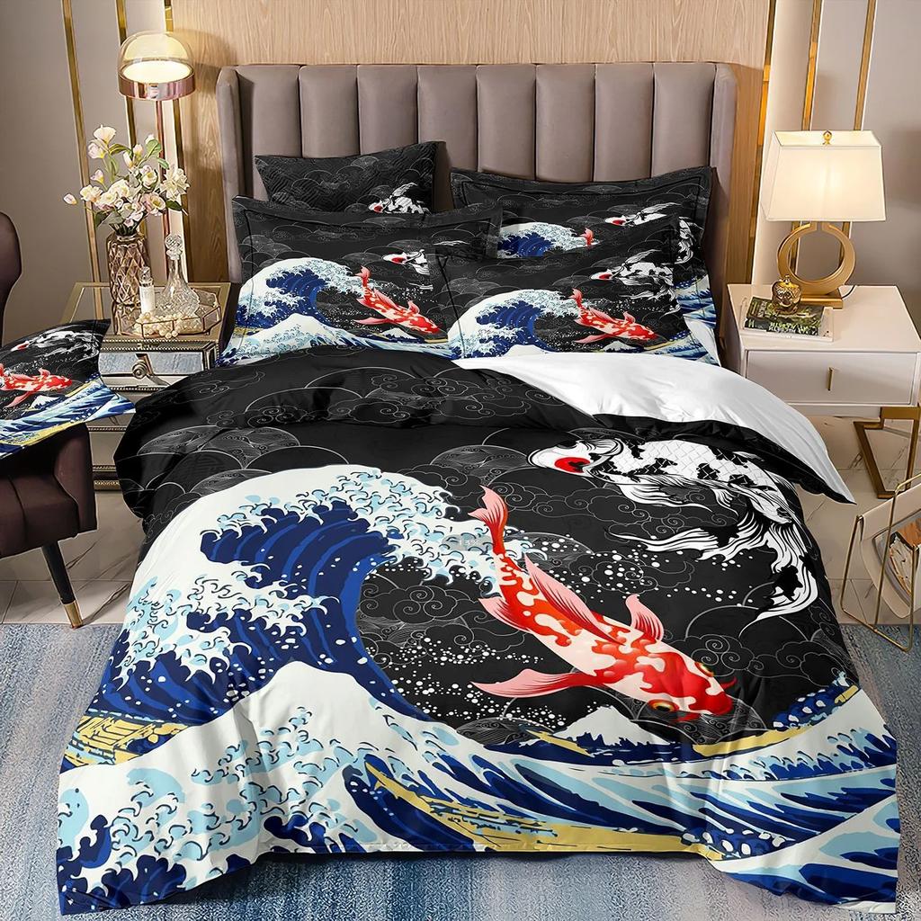 Japanese Scenery Art Bedding Set 3D Printed Crane Duvet Cover Set Single Double Twin King Size Teens Adults Mountain Exotic Art