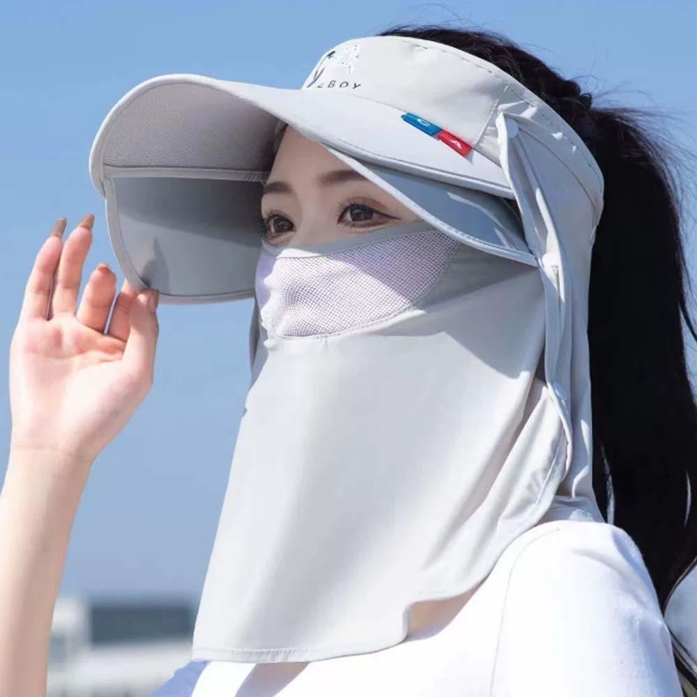 Mesh Mouth Cover Ice Silk Visor Cap Detachable Neck Protection Hat Anti-UV Sun Visor  Women