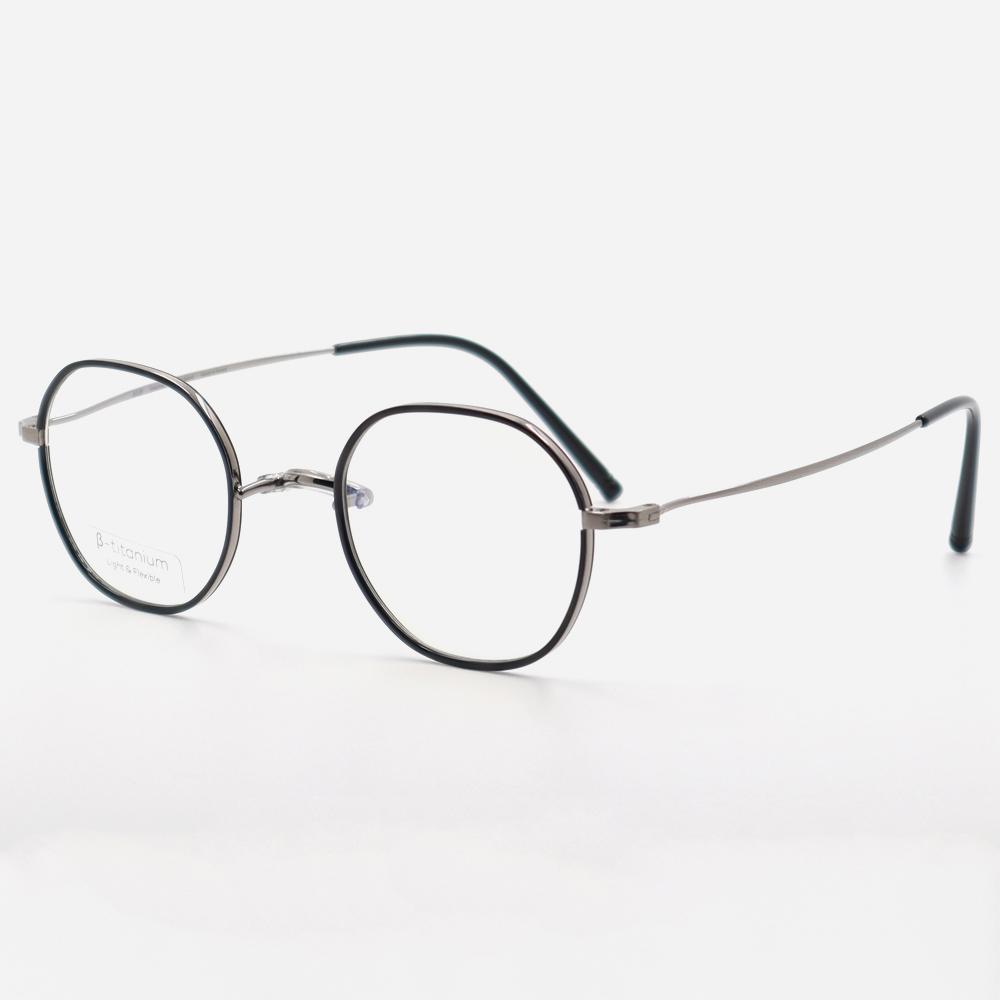 Alloaiweeo [Nose Saddle] Al8205 1811M Nose Saddle Titanium Octagon Black/Silver Eyeglass Frames