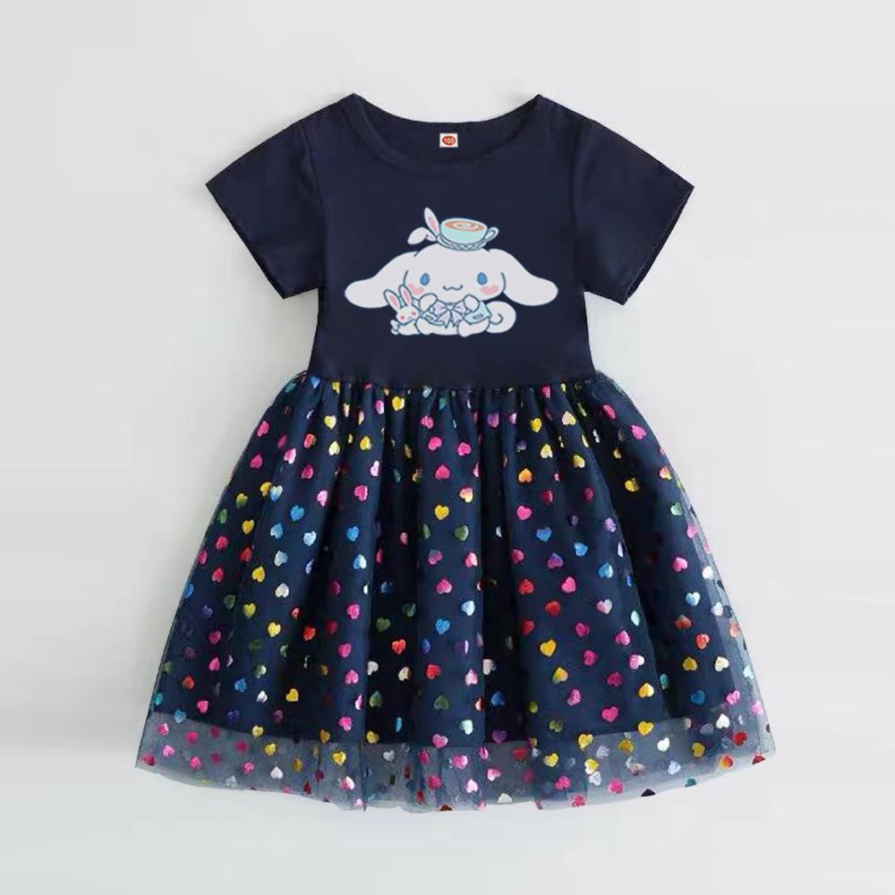 

Летнее платье для девочек с короткими рукавами - Пышная юбка из тюля с рисунками Cinnamoroll и Kuromi 130