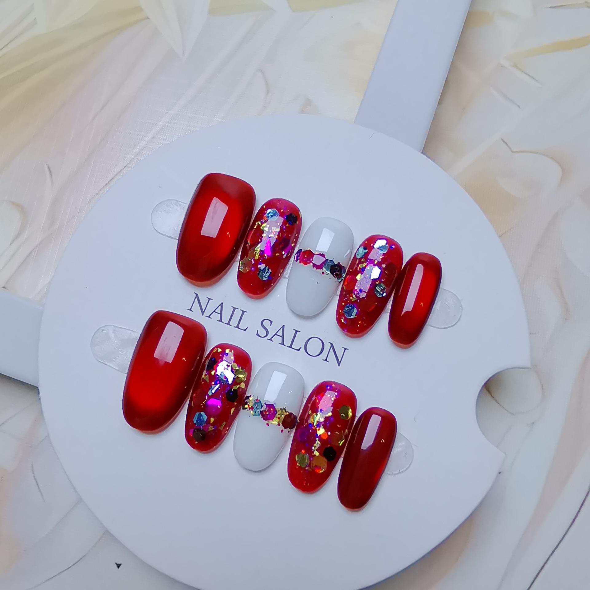 Red Cat Eye Glass Beads Sparkle Nail Stickers - Sweet & Spicy Style