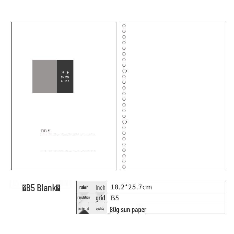 A6 6-Hole Notebook Refill: Blank, Grid, Lined Pages for Student Diaries