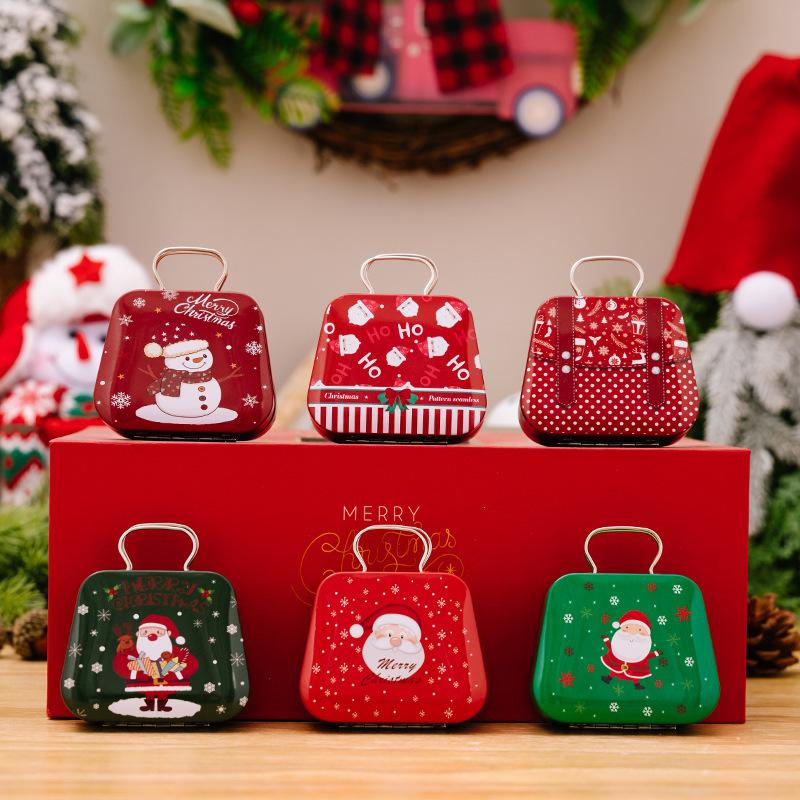 1pc Christmas Decorations, Tin Tote Bag, Candy Box, Mini Gift Tin Canister, Best for Christmas