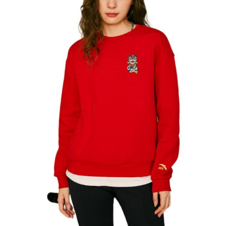 Anta Sweatshirts Women's Rich Red Crew Neck Moderate Regular Unisex 162318737-2