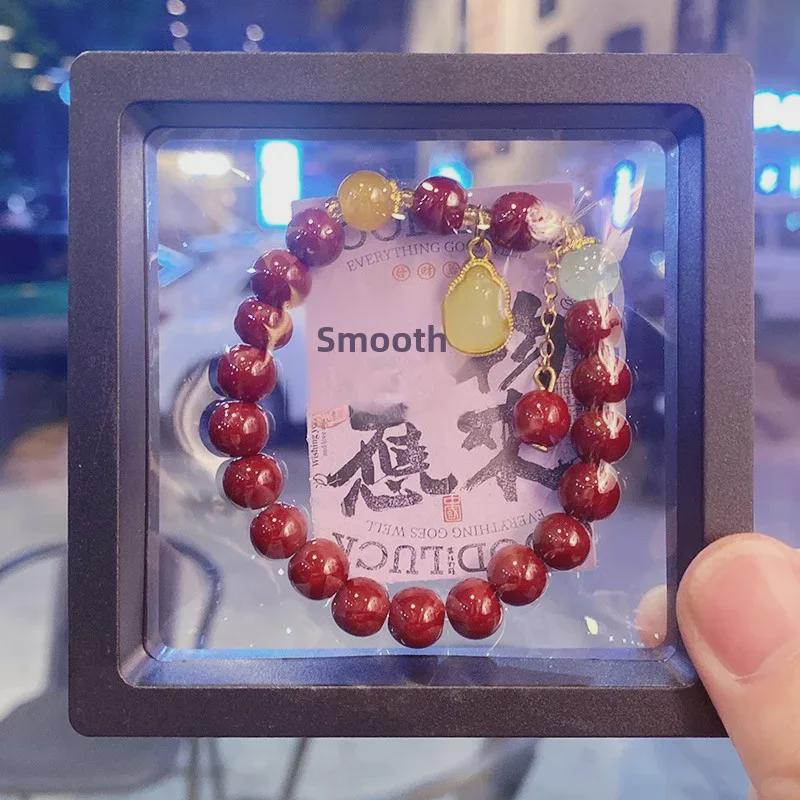 Imitation Cinnabar Beaded Bracelet with Four-Leaf Clover Charm - Ladies Night Market Jewelry