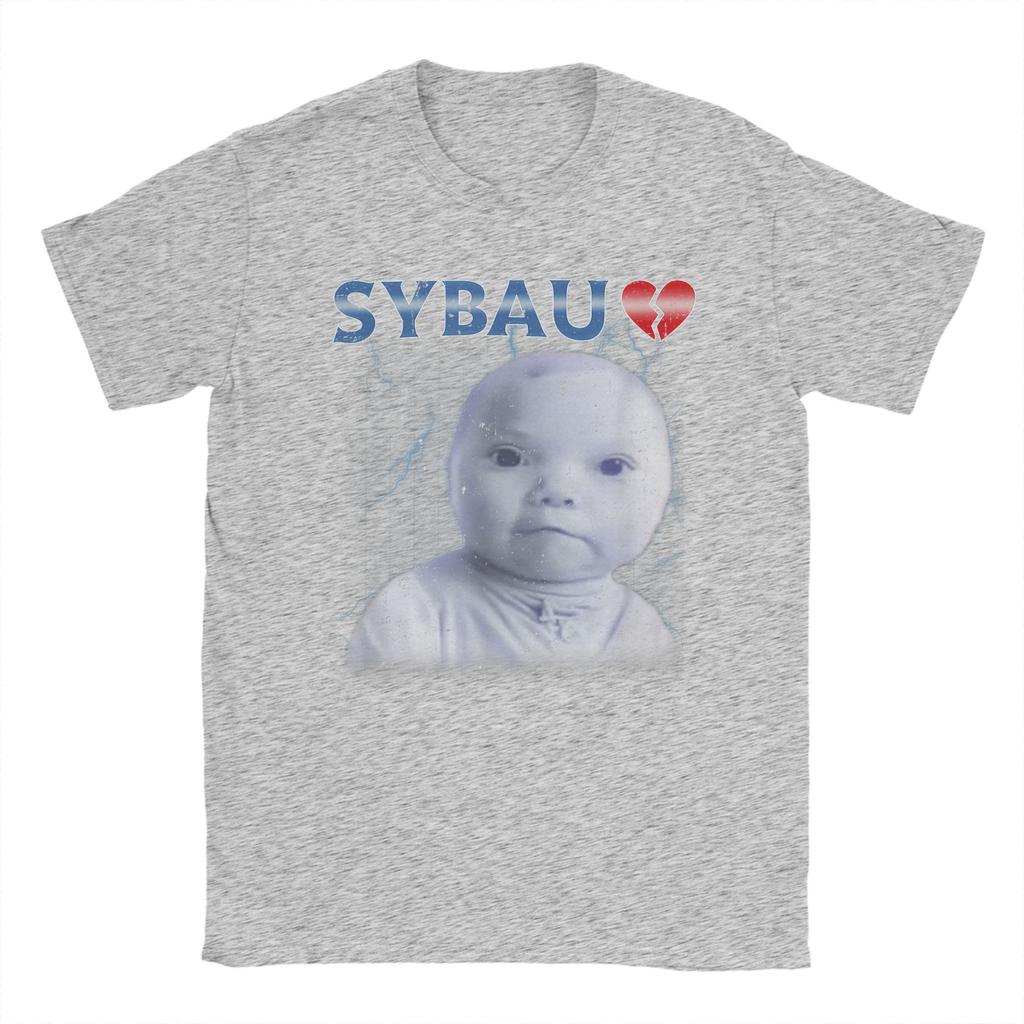 SYBAU Meme Niche Tuff AI Baby Holding Laugh T Shirt Cotton TShirts For Men Hip Hop Tee Shirt ShortSleeve Vintage Clothing