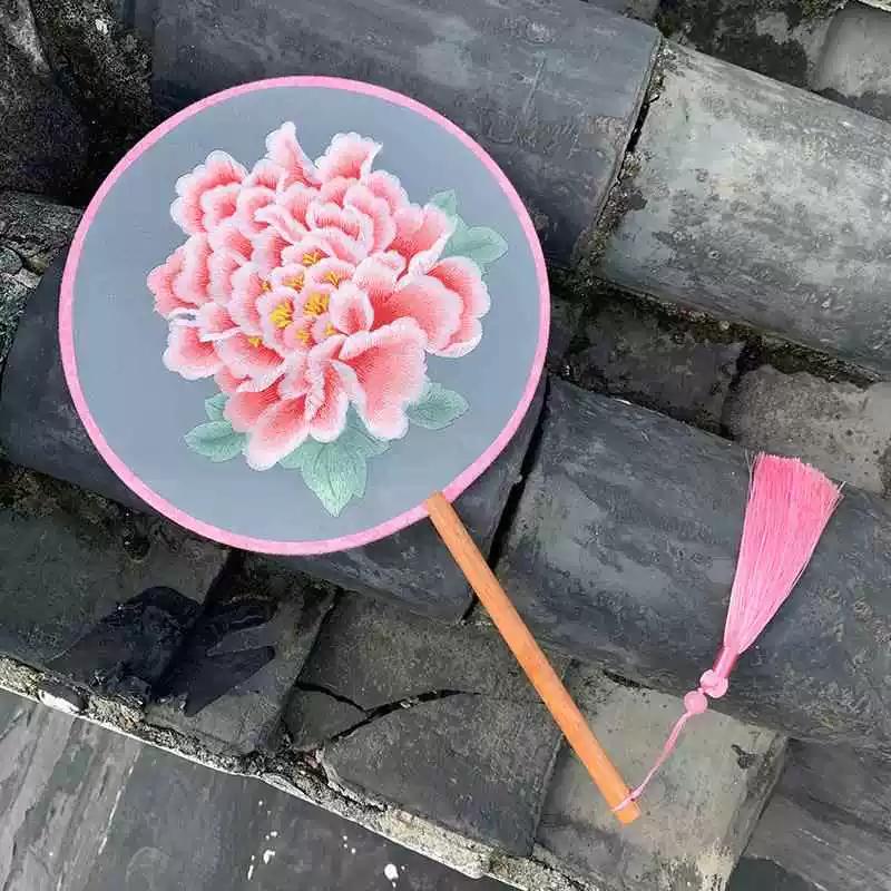 Embroidered Round Fan, Chinese Ancient Style Round Fan, Fairy-Like Hanfu Cheongsam Fan, Classical Palace Fan, Gardenia Jasmine Dance Fan