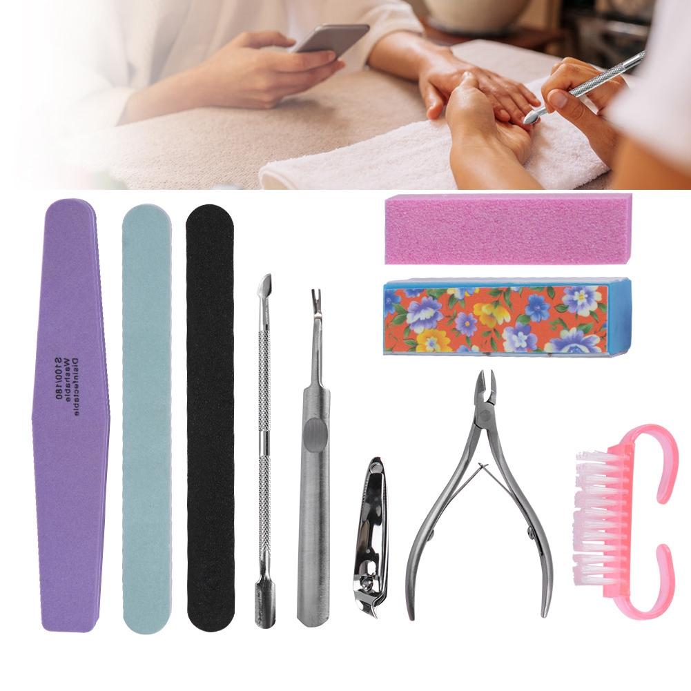 10-teiliges professionelles Nail-Art-Maniküre-Pediküre-Werkzeug-Set, Nagelschleifschwammfeilen, Pufferpolitur