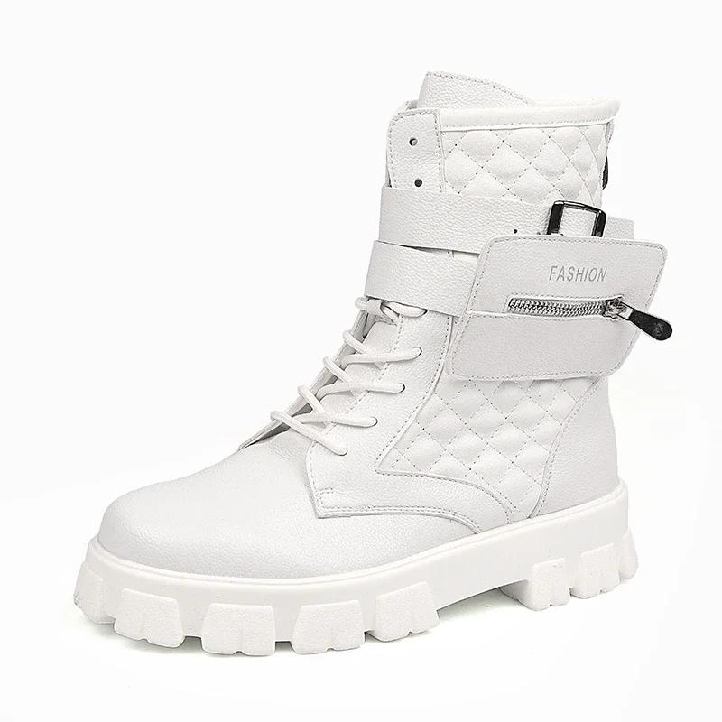 Vysoké Venkovní Kapsa Pánské Módní Boty Platforma Podzim Zima Ležérní Pánské Kotníkové Boty Bílá Kůže Designérské Boty pro Muže