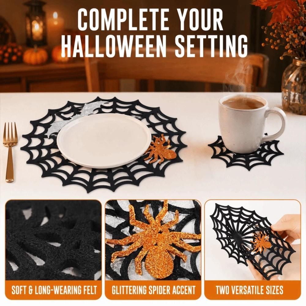 Non-slip Spider Web Coaster Hollow Out Felt Cup Mat Bat Halloween Spider Web Placemat  Party