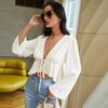 Women's Sexy Strappy Cardigan T-shirt Short V-neck Loose Long-sleeved Top