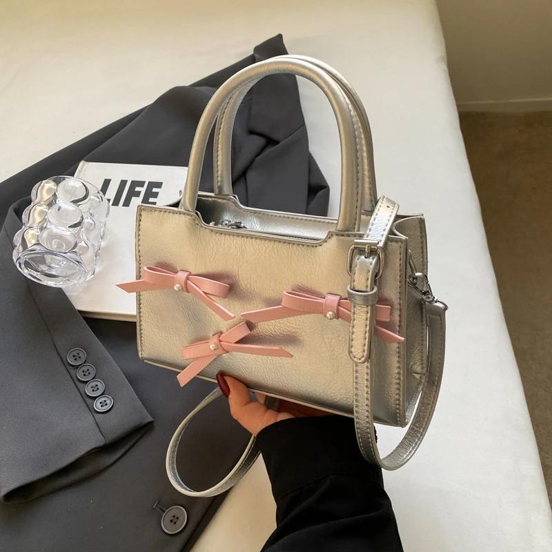 Monochromatic PU shoulder bag for women  high-end arc  fashion pearl  crossbody bag