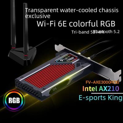 AX210 RGB Wireless Network Card WiFi 6E Dual-Band Bluetooth Receiver for Desktop Gaming.