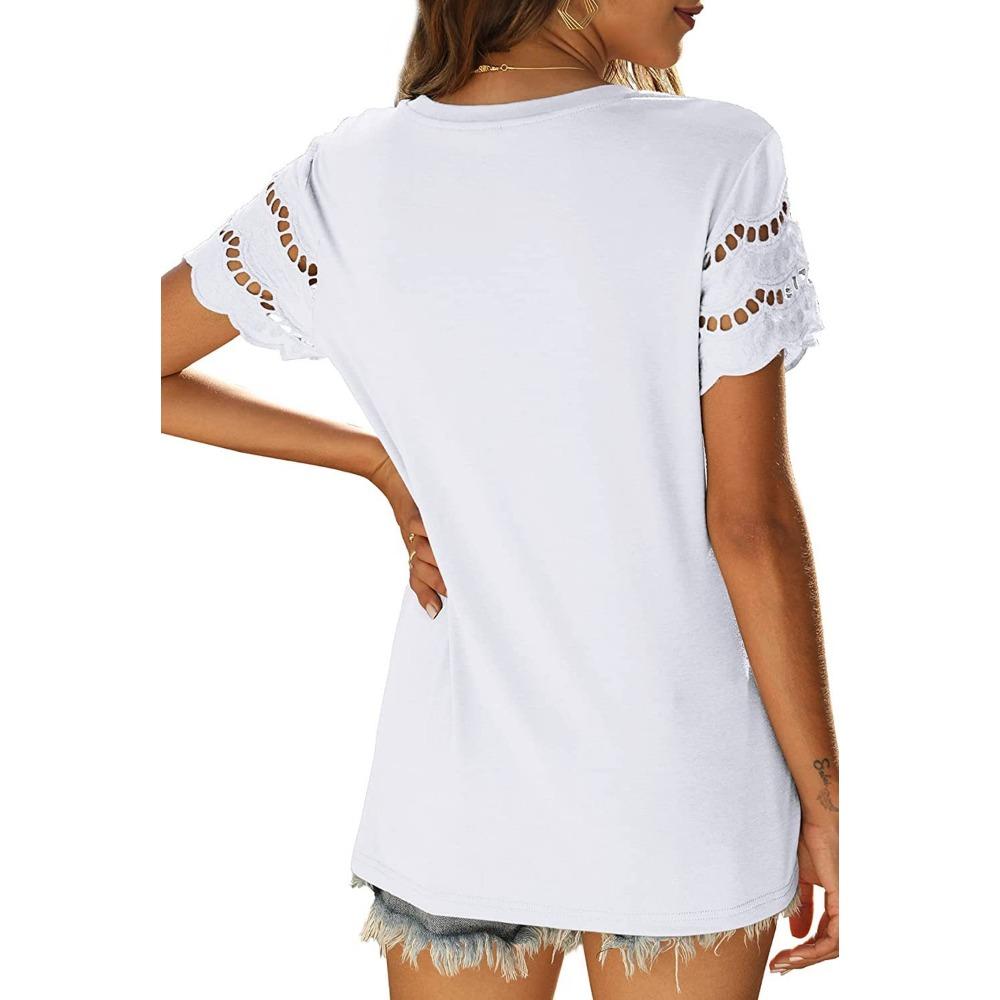 GMXIA Women's Summer Lace Patchwork Short Sleeve T-shirt Crew-neck Top