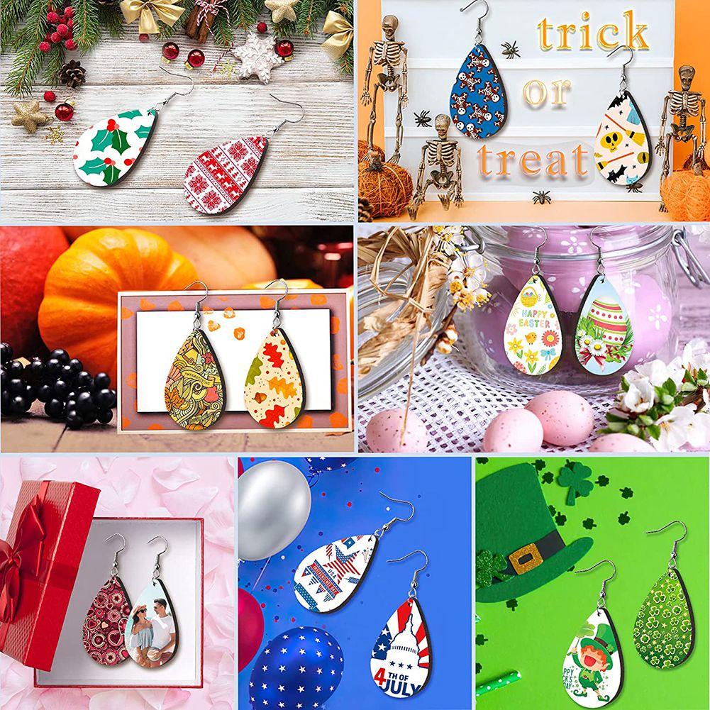 ABIY-60Pcs Sublimation Blank Earrings Unfinished Teardrop Heat Transfer Printing Earrings Pendant for Jewelry DIY Making