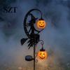 Solar Powered Pathway Lights Halloween Metal Garden Stake Light, Auto On/Off Crescent Moon Black Cat with Hanging Outdoor Holiday Landscaping