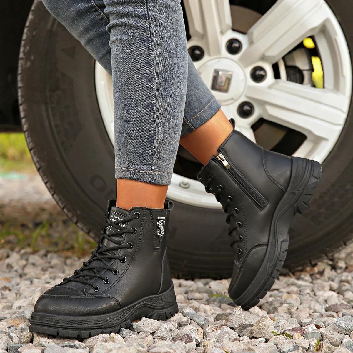 

Модные женские ботильоны, новые туфли на платформе со шнуровкой для женщин, кроссовки, повседневные женские короткие ботинки на платформе для активного отдыха Zapatos De Mujer 41 чёрный