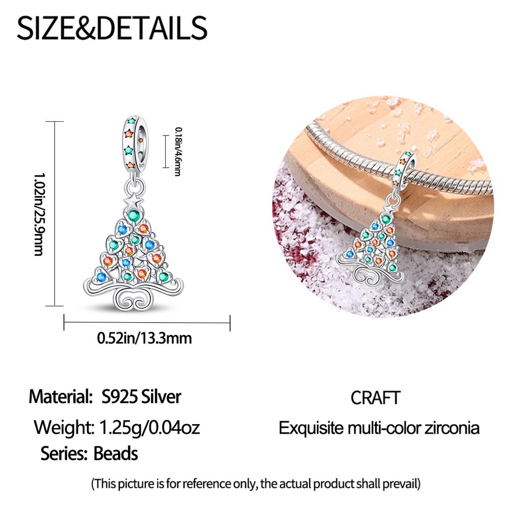 Genuine Copper Charm Luxurious Colored Zircon Christmas Tree Pendants Bead Fits Bracelets DoItYourself Women Delicate Gifts