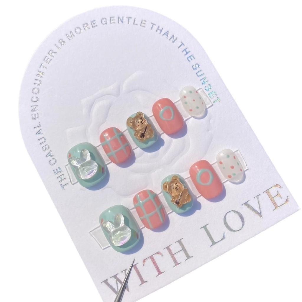 

Нейл-арт Ручной работы Милый Кремовый Мишка Стереоскопический Короткий Макарон Съемный XS