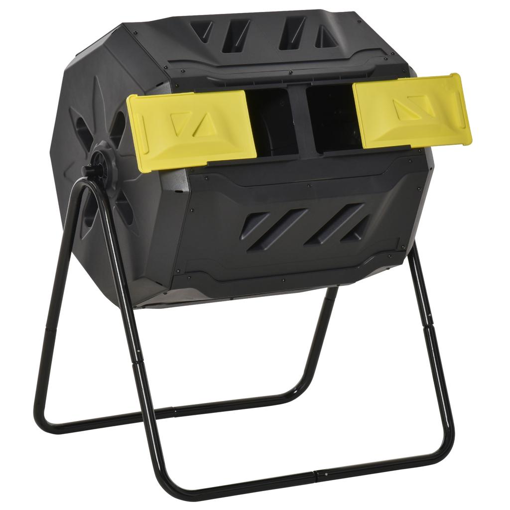 160L 360 degrees Rotating Dual Chamber Composter - Yellow