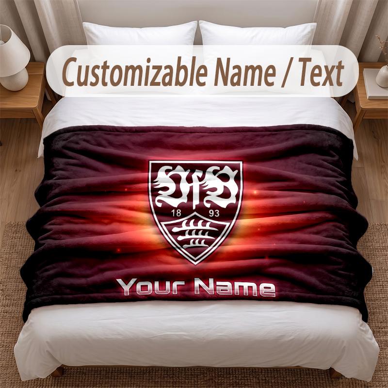 VfB Stuttgart FC Bedruckte Flanelldecke Mit Benutzerdefiniertem Namen Text Weiche Warme Überwurfdecke Für Schlafzimmer Weihnachtsgeschenk