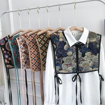 Women Chinese Embroidery Half Top Shawl Vintage Flroal Cheongsam Fake Collar Lace-Up Decorative Neck Cover Dickey Short