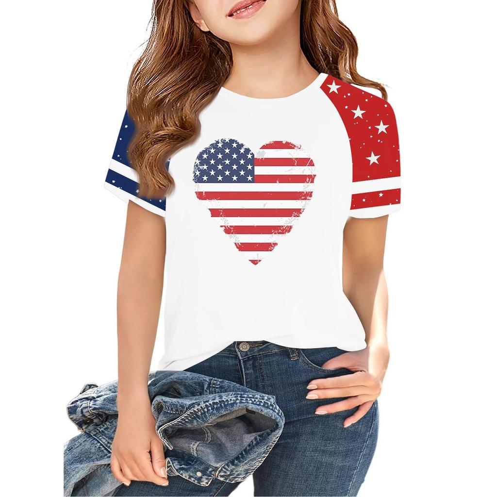 Tops For Youth Kids Boy And Girls 2-10 Years Round Neck Short Sleeve Trendy Tops