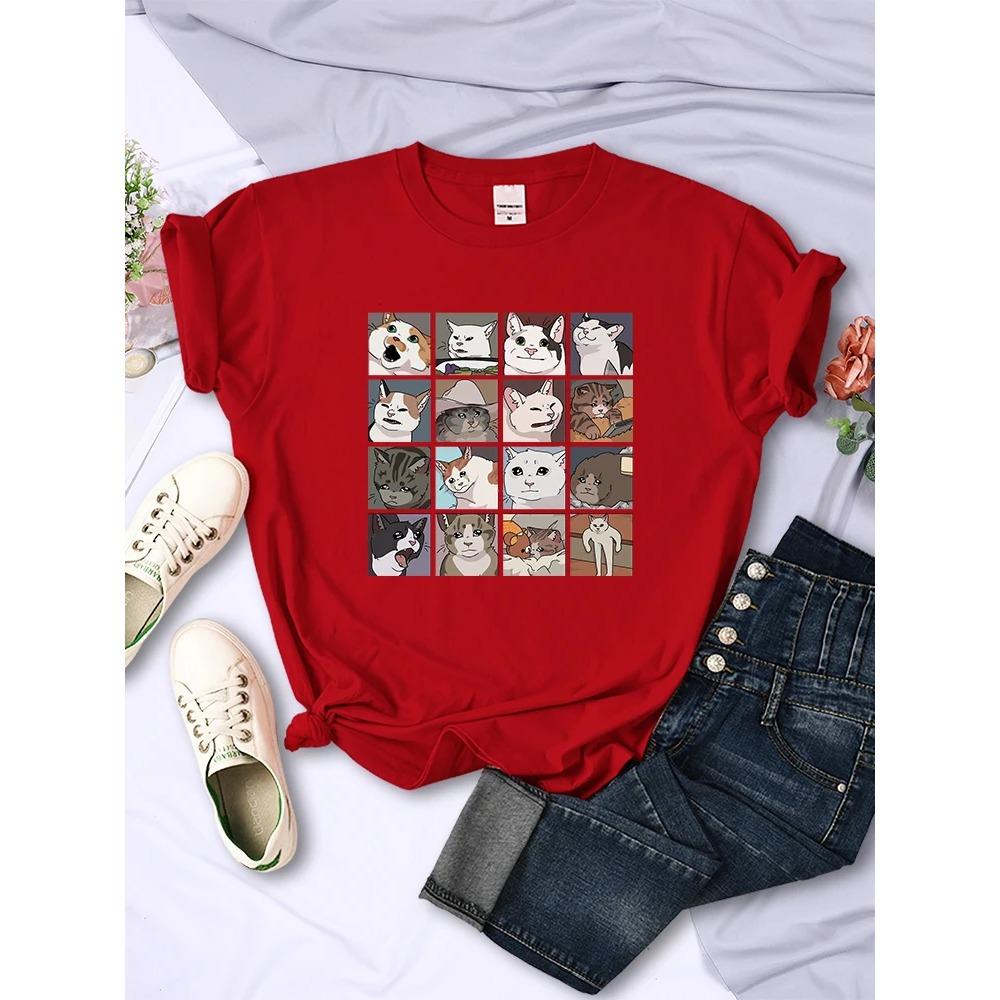 Animal Dog Cat Printing Women Tee Shirts Trendy Summer Clothing Harajuku Sport Style Tops Multicolor Casual Female T-Shirt