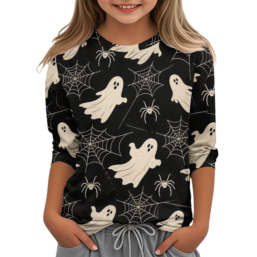 Children's Casual Three-quarter Sleeve Round Neck Top