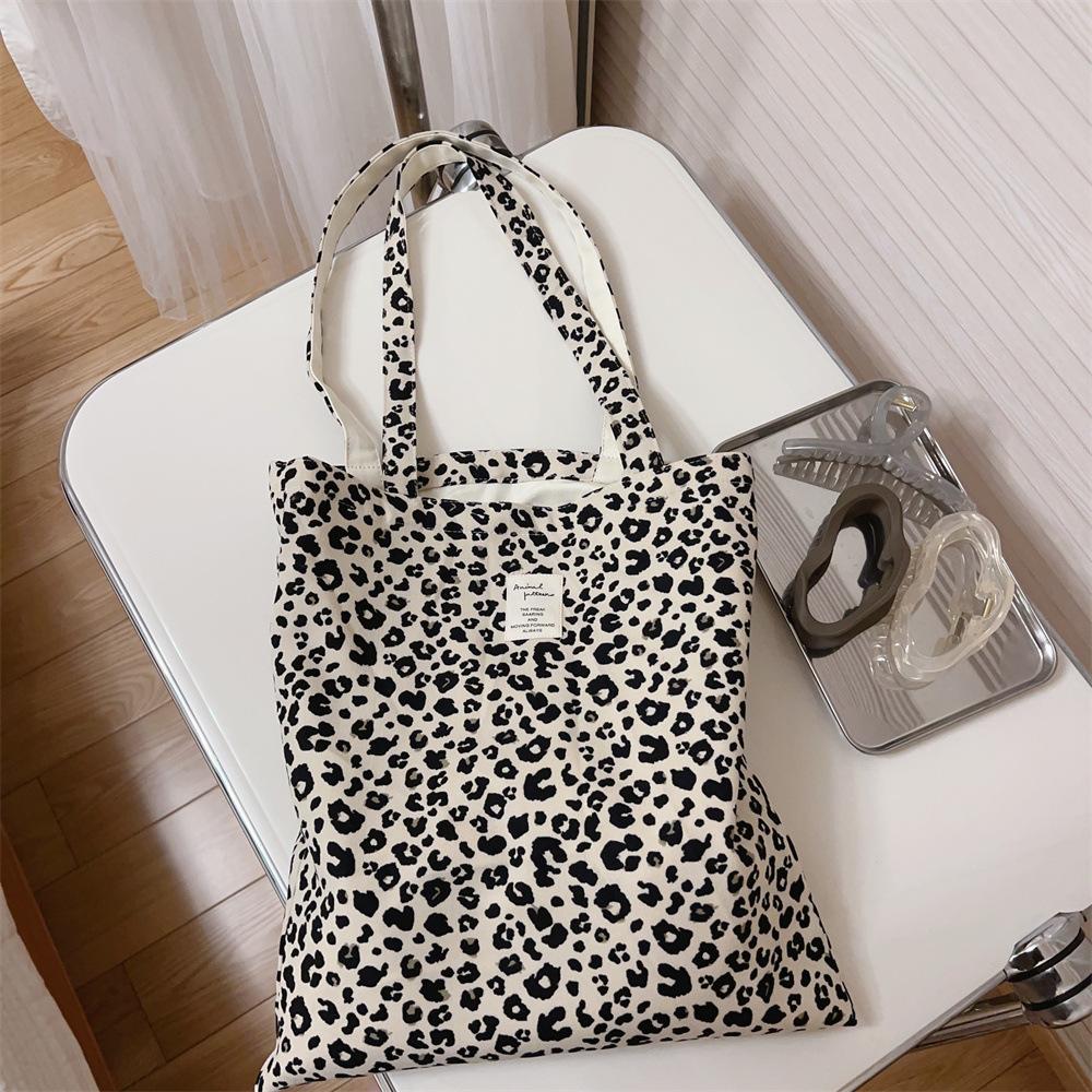 Leopard Print Tote Bag Women Large Capacity Canvas Shoulder Bag Reusable Shopping Purse