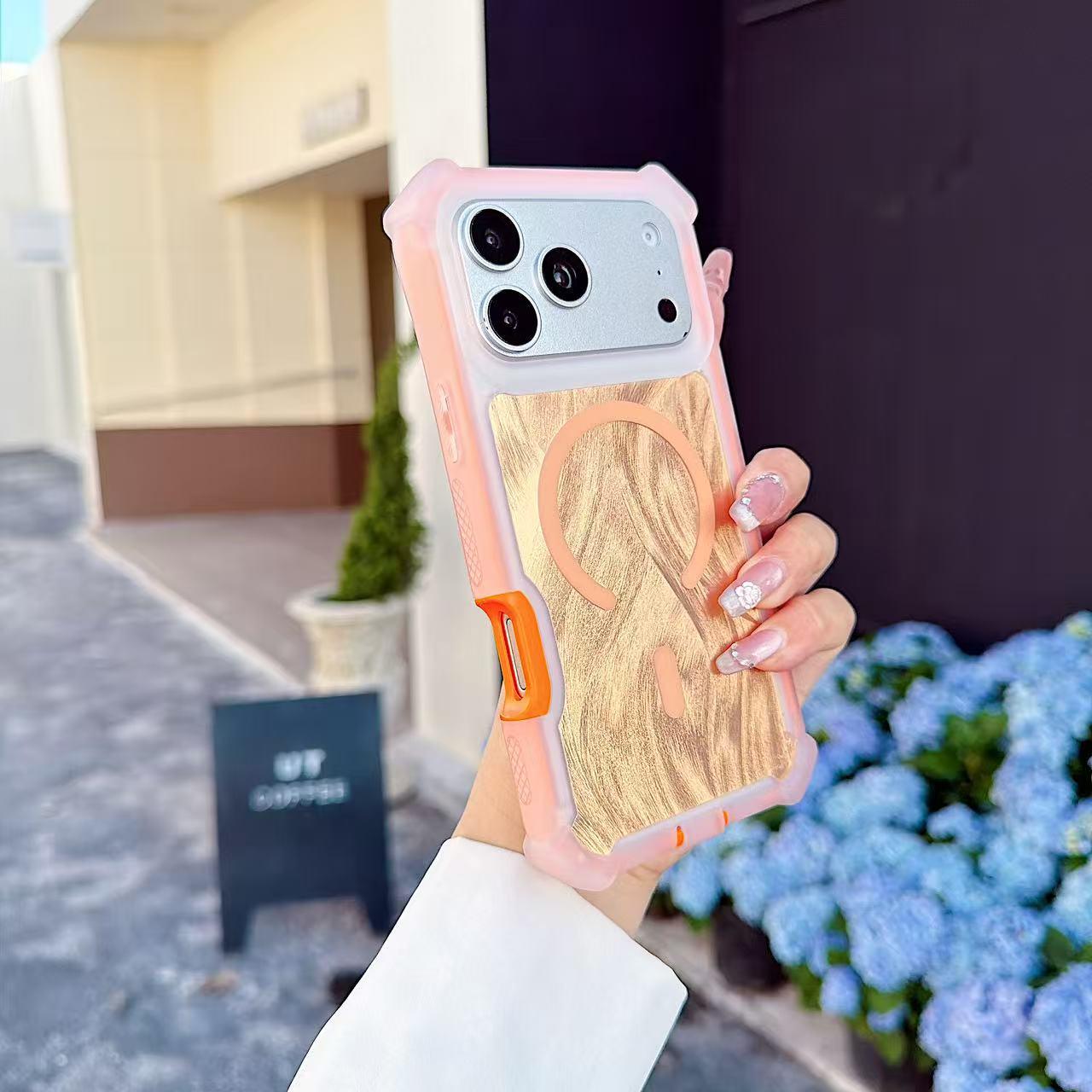 

Magnetic Laser Gauze Phone Case for Apple iPhone 14/15/16 Pro/17 Pro Max, Hard Three-in-One Design iPhone 17