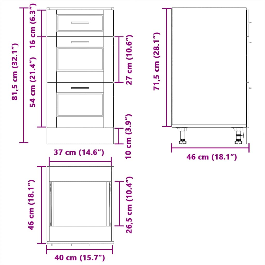 Kitchen Base Cabinet Porto Brown Oak Effect Particle Board